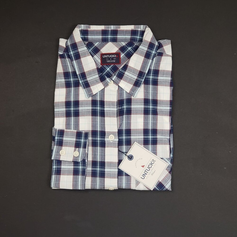 UNTUCKit Sorbo Shirt Women's 6 Cotton Button Up Blue White Red Plaid Regular Fit - Picture 14 of 16